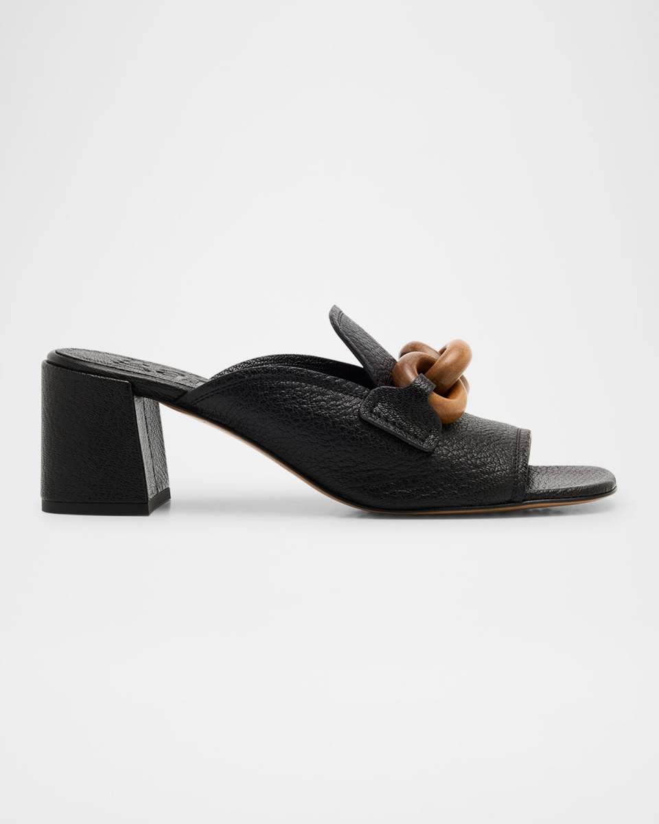 Umita Leather Chain Loafer Mules